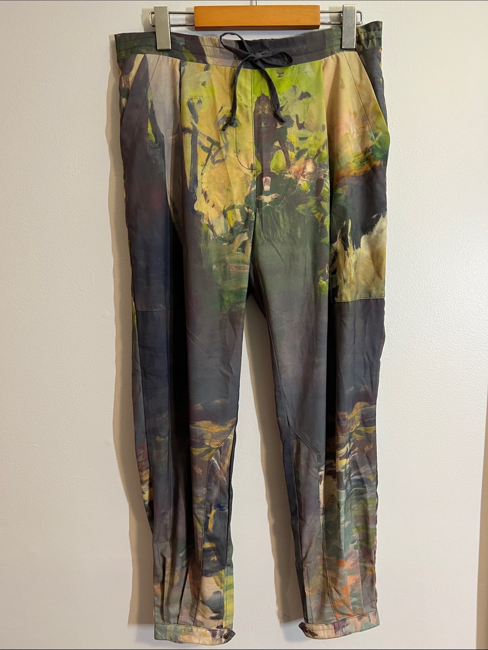 Abstract Print Drawstring Trousers - Green Multi